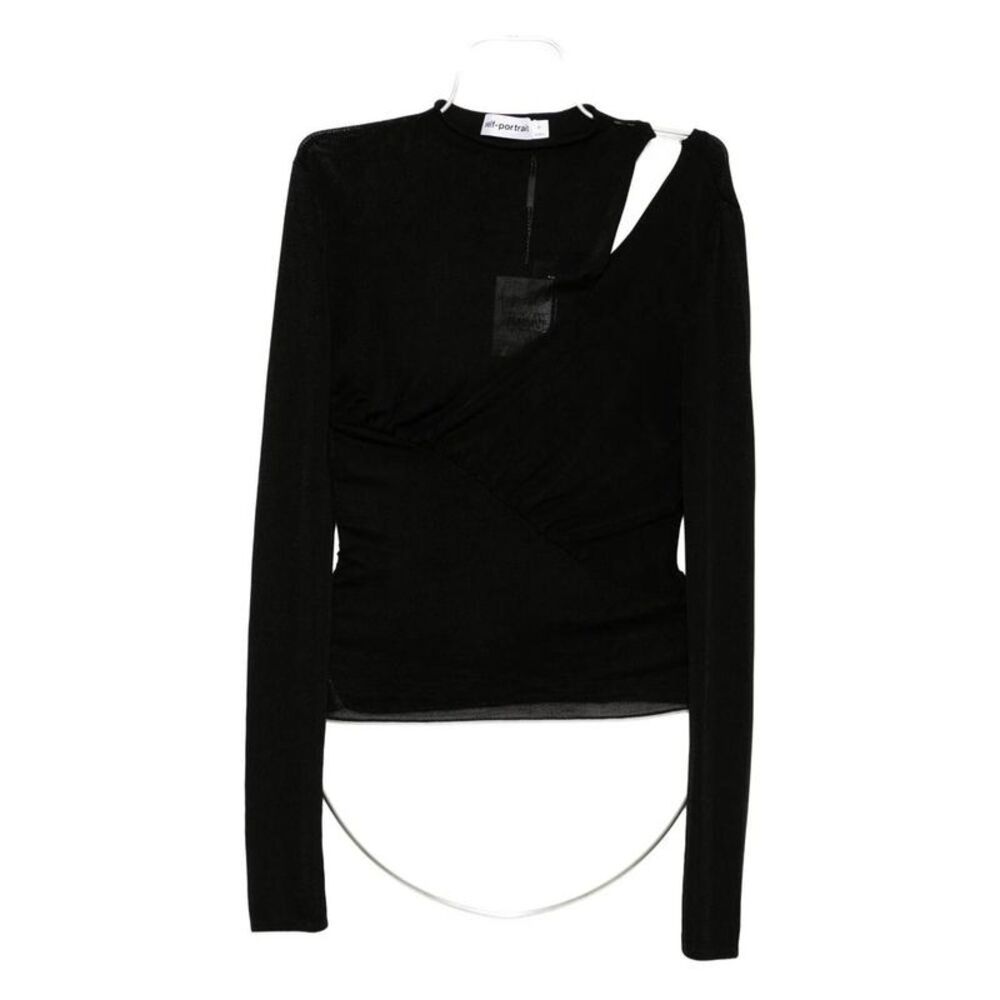 SELF-PORTRAIT Long Sleeve Cut-Out Knit Top Women BLACK Shirts